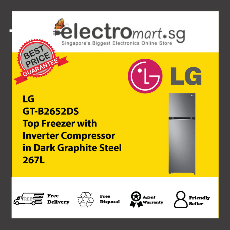 LG GT-B2652DS Top Freezer with  Inverter Compressor  in Dark Graphite Steel 267L