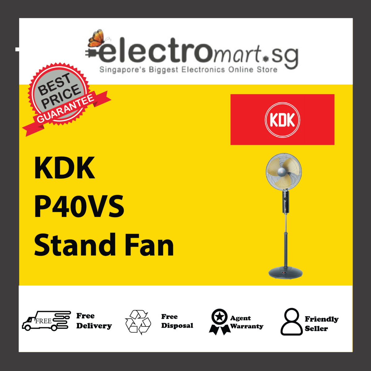 KDK P40VS 3-speed Stand Fan with Metal Blade (40cm/16”)