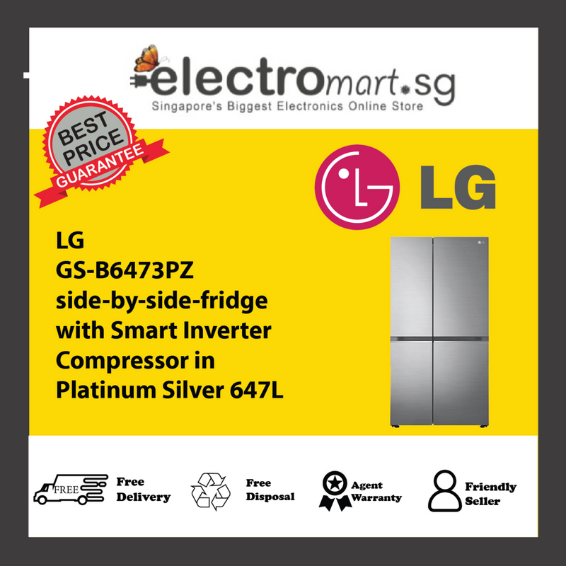 LG GS-B6473PZ side-by-side-fridge  with Smart Inverter  Compressor in  Platinum Silver 647L