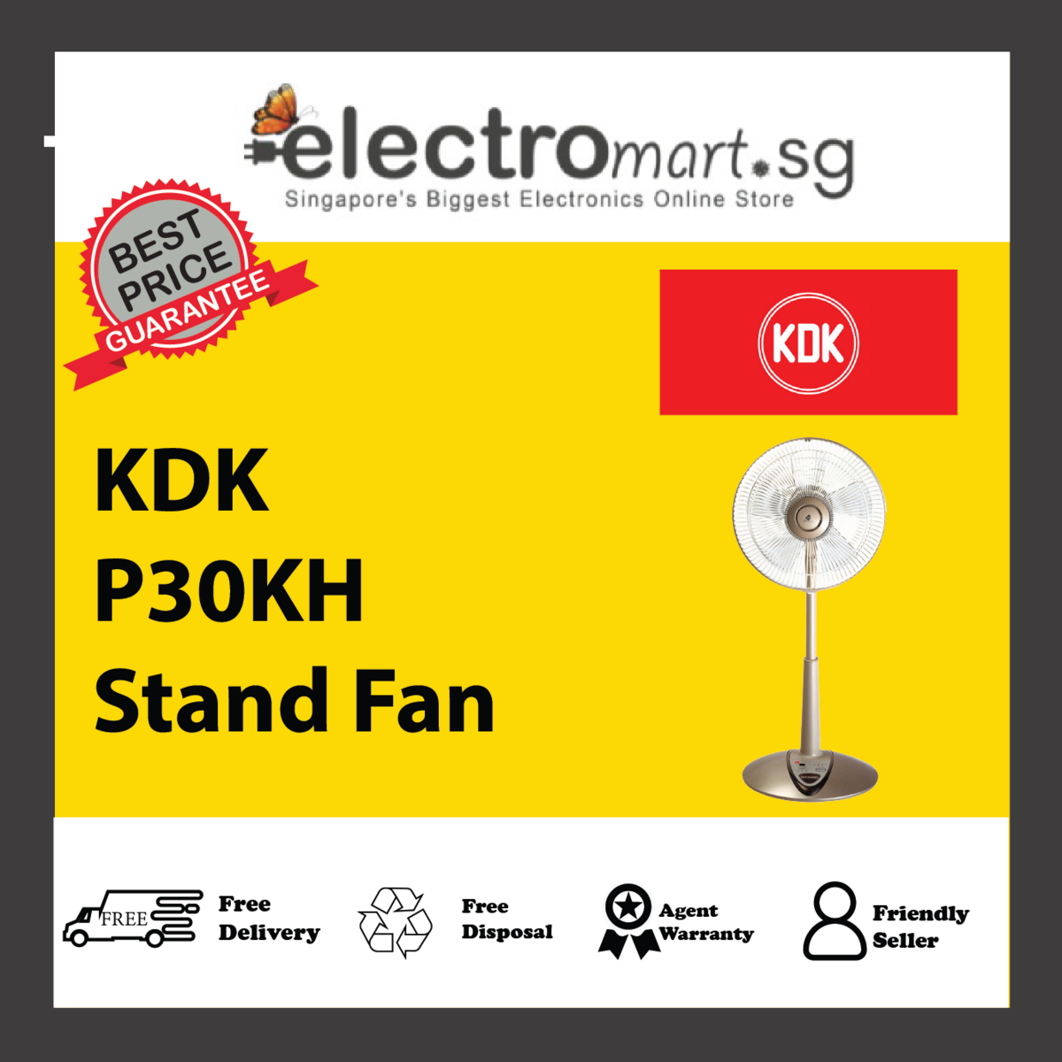KDK P30KH 3-speed Stand fan with Remote Control (30cm/12”)