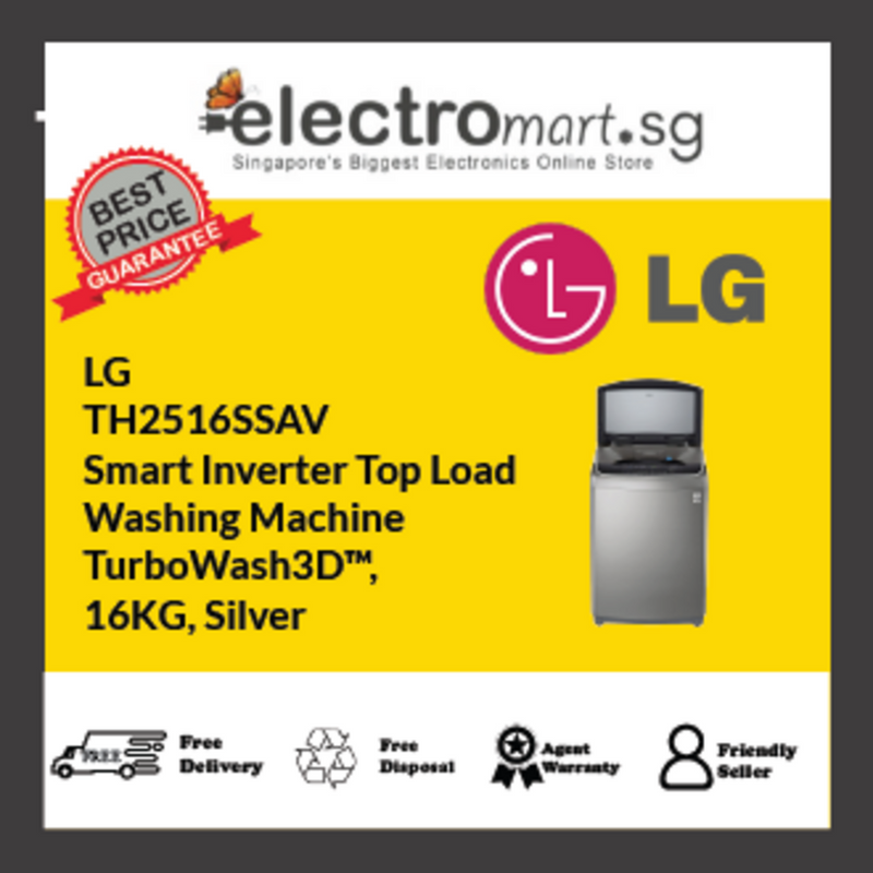 LG TH2516SSAV Smart Inverter Top Load  Washing Machine  TurboWash3D™,  16KG, Silver
