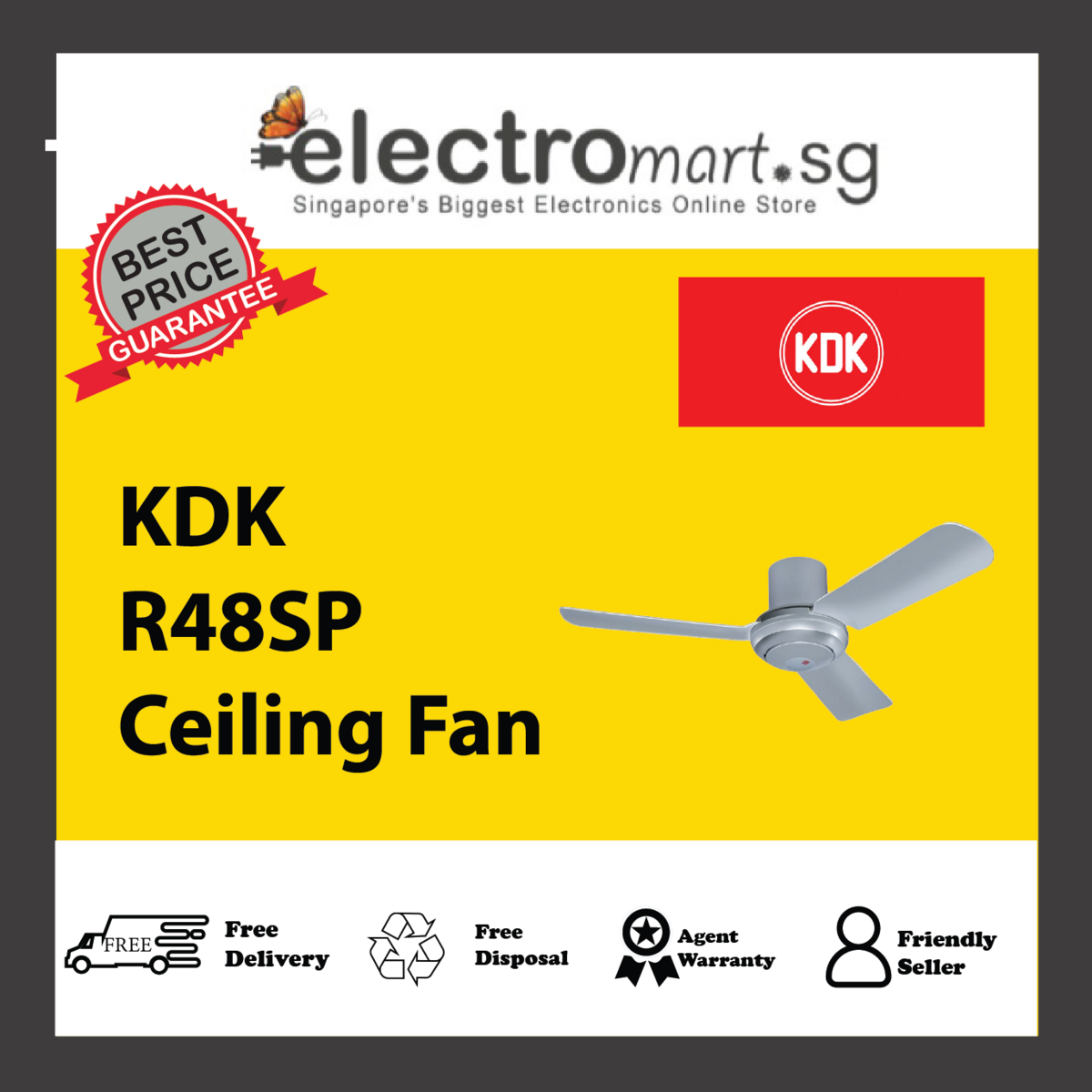 KDK R48SP 3-Blades Remote Control AC Ceiling Fan (120cm)