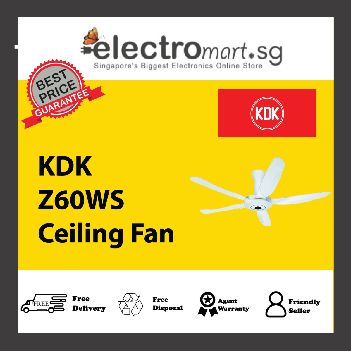 KDK Z60WS 5-Blades Remote Control AC Ceiling Fan (150cm)
