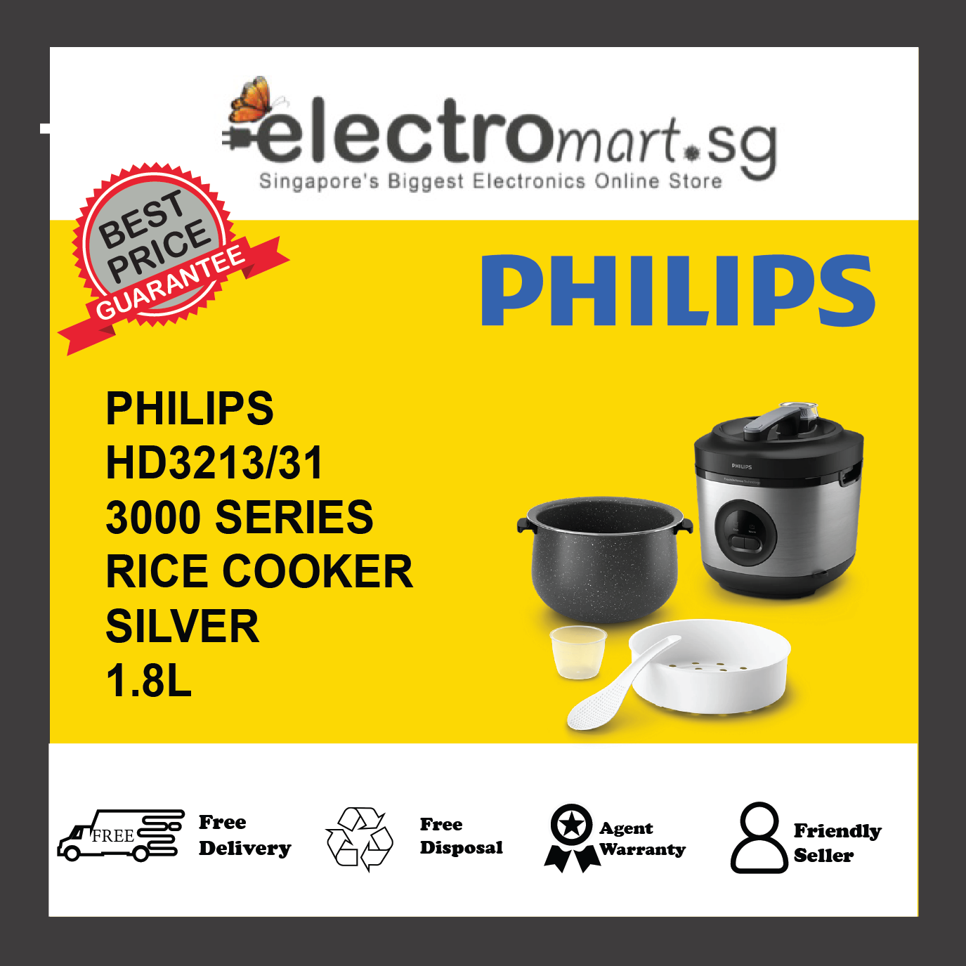 PHILIPS HD3213/31 Philips 1.8L Rice Cooker - Silver