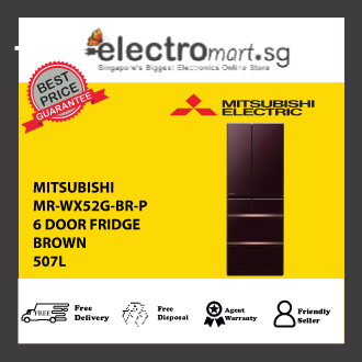 Mitsubishi MR-WX52G-BR-P 507L 6 Door Fridge - Glass Brown