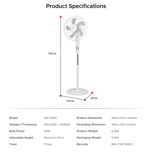 EuropAce ESF3169C Stand Fan With Remote 16”