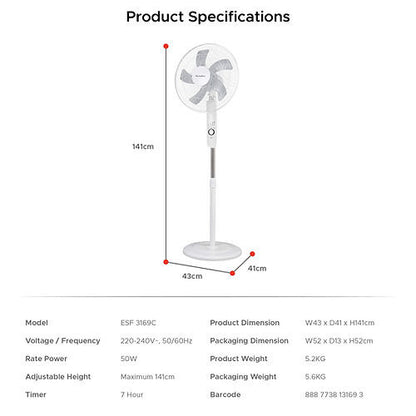 EuropAce ESF3169C Stand Fan With Remote 16”