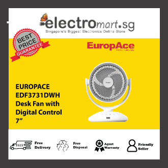 EuropAce EDF3731DWH 7-Inch Desk Fan with Digital Control - White