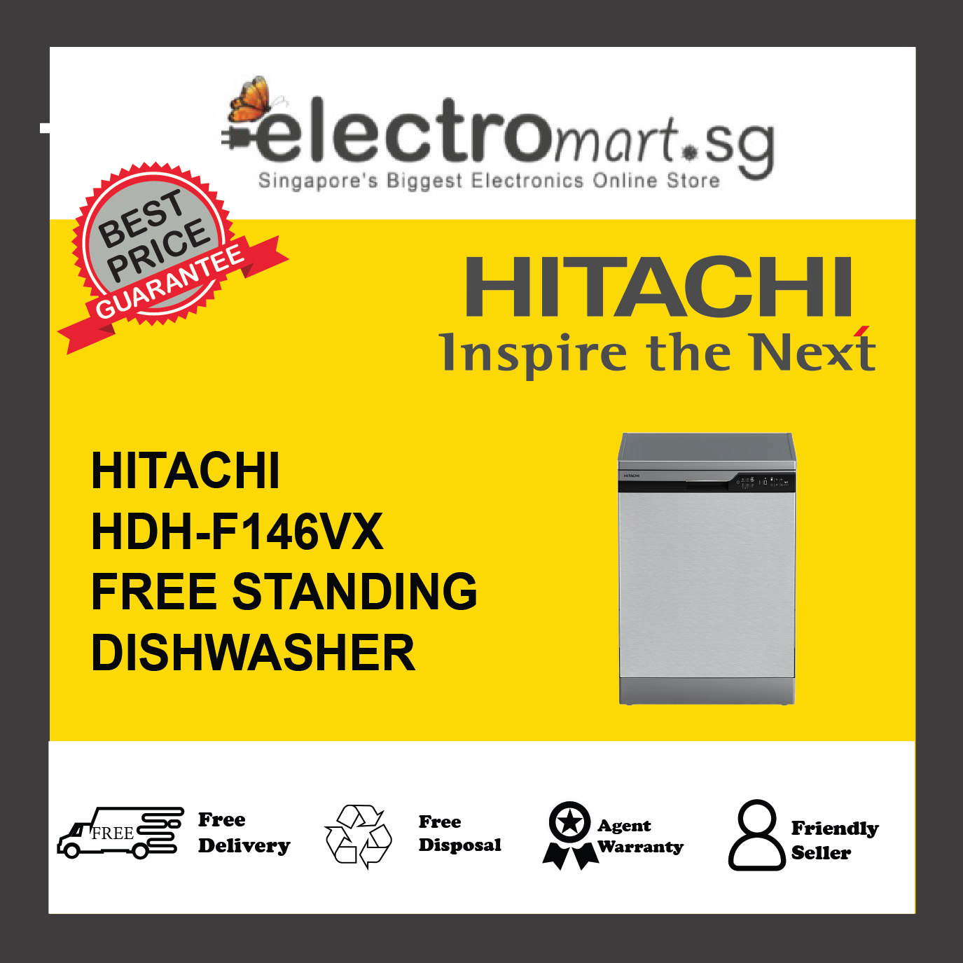 HITACHI HDH-F146VX Freestanding Dishwasher