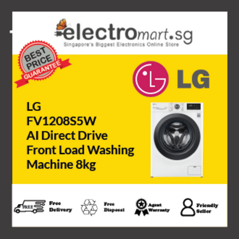 LG FV1208S5W AI Direct Drive  Front Load Washing Machine 8kg