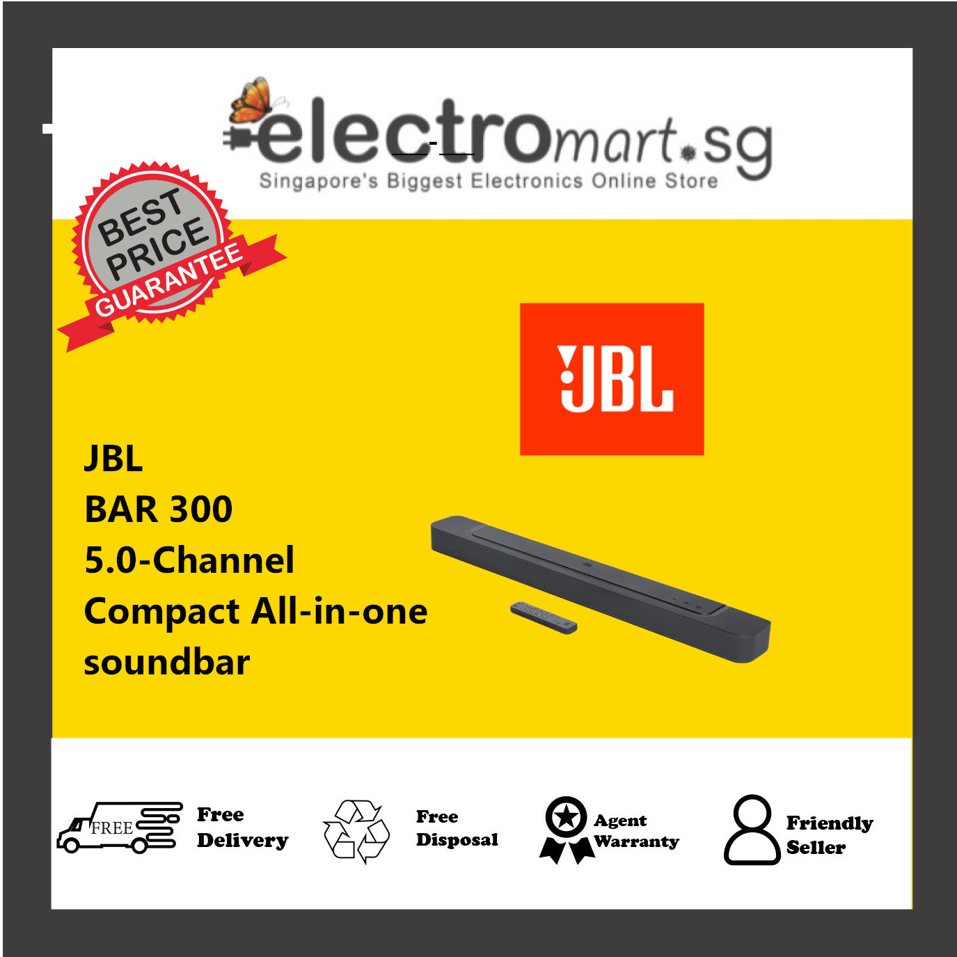 JBL Bar 300: 5.0-Channel Compact All-in-one soundbar with MultiBeam™ and Dolby Atmos®, Black