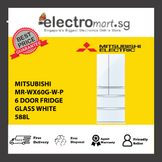 Mitsubishi 588L 6 Door Fridge - Glass White