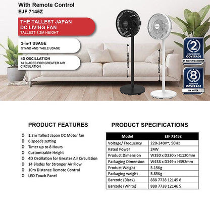EuropAce EJF7145Z Tatami Fan With Remote 14”