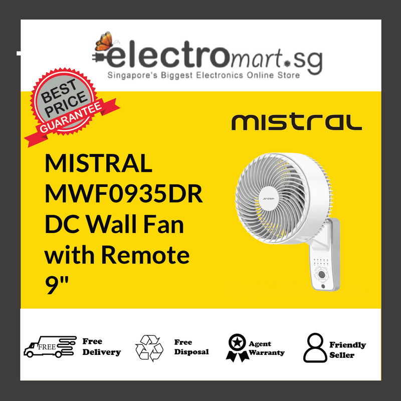 Mistral MWF0935DR 9" DC Wall Fan with Remote