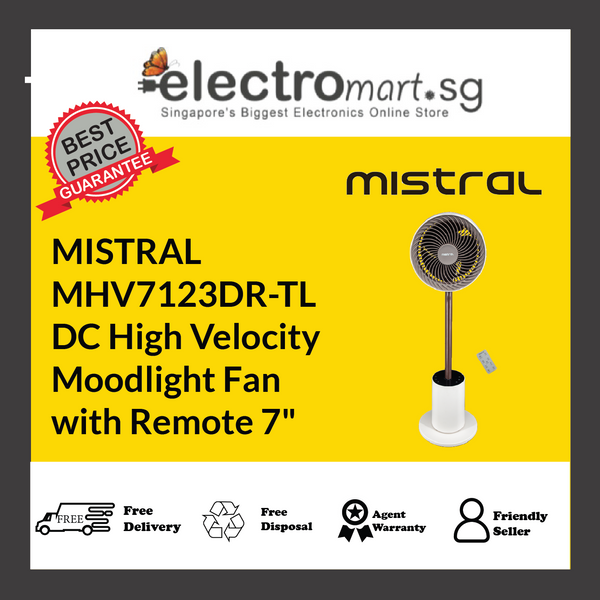 Mistral MHV7123DR-TL 7" DC High Velocity Moodlight Fan with Remote - Twilight