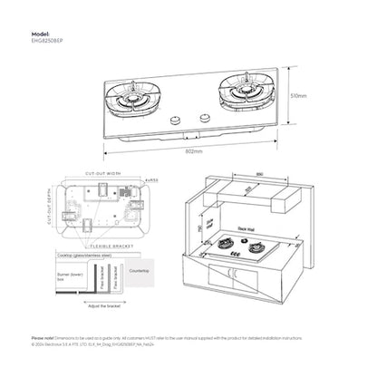 ELECTROLUX EHG8250BEP built-in gas hob with 2 cooking  zones (PUB) 80cm