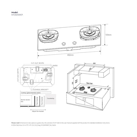 ELECTROLUX EHG8250BEP built-in gas hob with 2 cooking  zones (PUB) 80cm