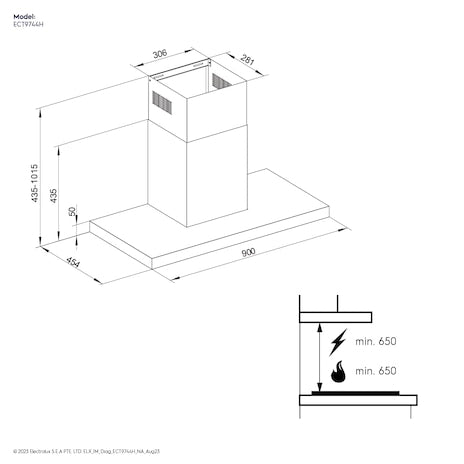 ELECTROLUX ECT9744H UltimateTaste 700 chimney extractor hood 90cm