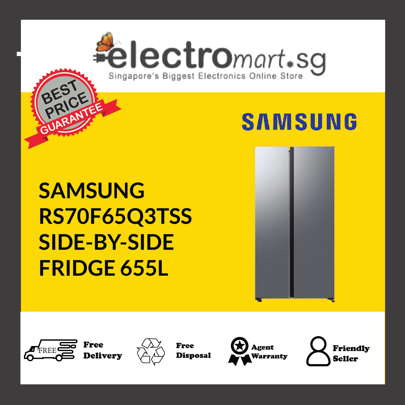 SAMSUNG RS70F65Q3TSS SIDE-BY-SIDE FRIDGE 655L
