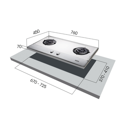 EUROPACE EBH3280E Built-In Stainless Steel Gas Hob (2 burner) 80cm