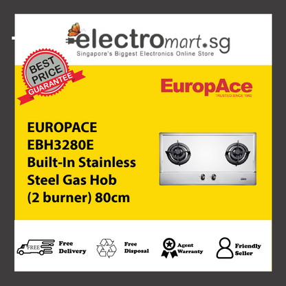 EUROPACE EBH3280E Built-In Stainless Steel Gas Hob (2 burner) 80cm