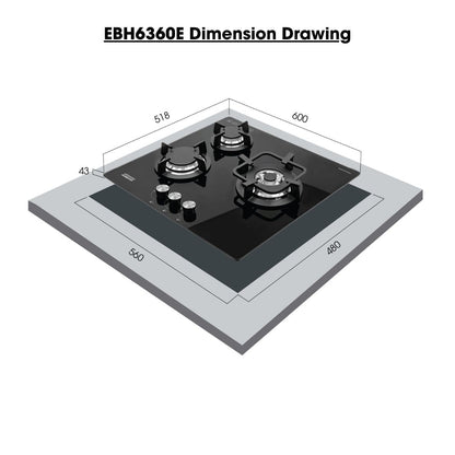 EUROPACE EBH3360E/EBH6360E Built-In Gas Hob (3 burner) 60cm