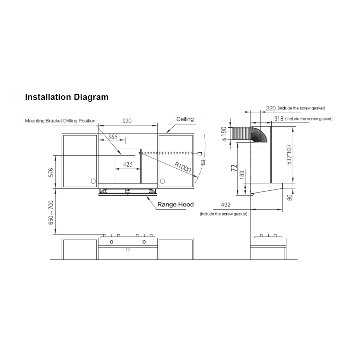 EUROPACE ECH9208E T-Shape Chimney Hood 90cm