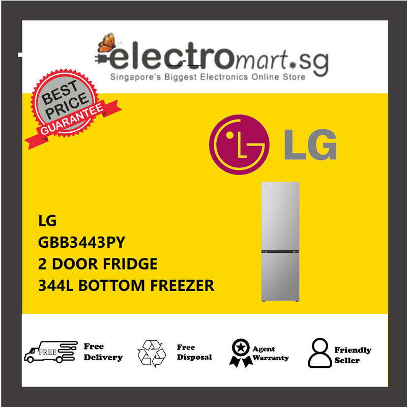 LG GBB3443PY 2 DOOR FRIDGE 344L BOTTOM FREEZER