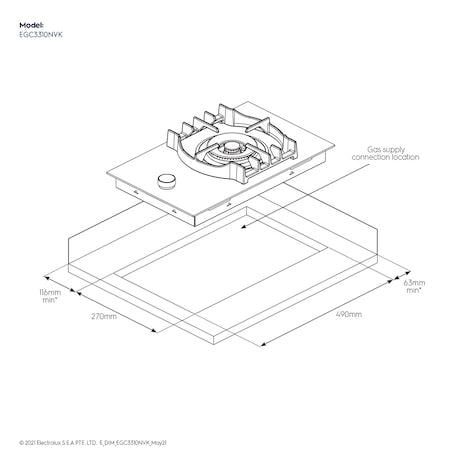 Electrolux EGC3310NVK Ultimate Taste 300 Built-in Gas Hob with 1 Burner