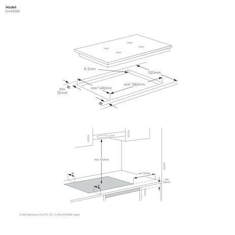 ELECTROLUX EHI635BE UltimateTaste 700  built-in induction  hob with 3 cooking  zones 60cm