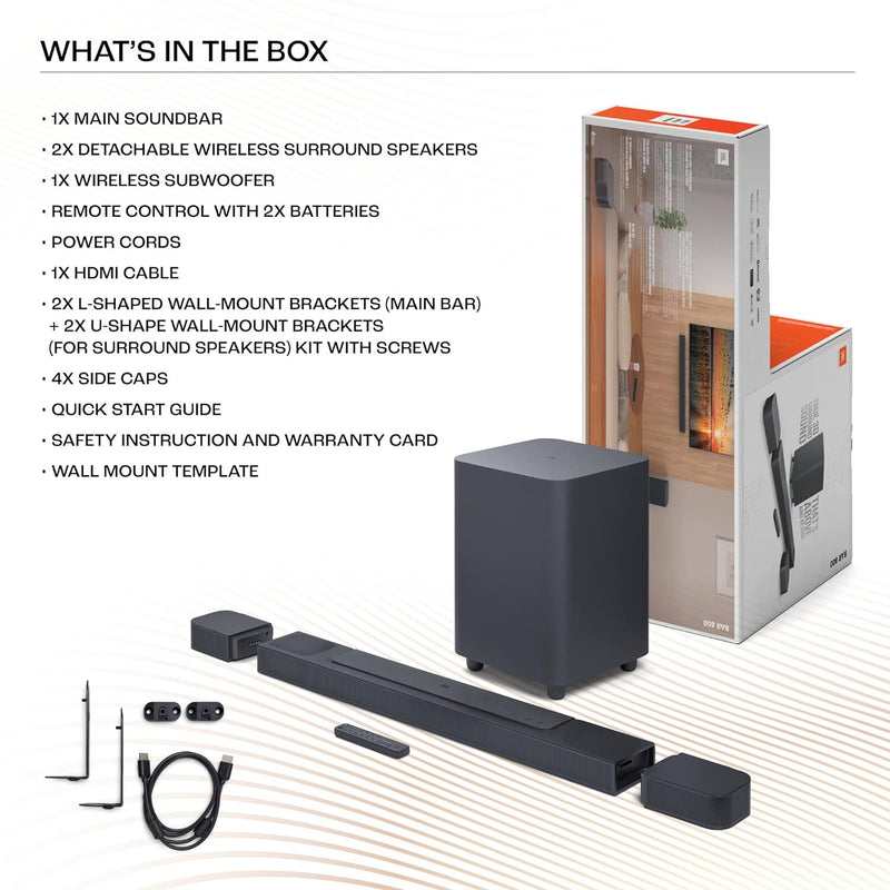 JBL BAR 800 Pro, 7.1 (5.1.2) Channel Truly Wireless Soundbar with True Dolby Atmos