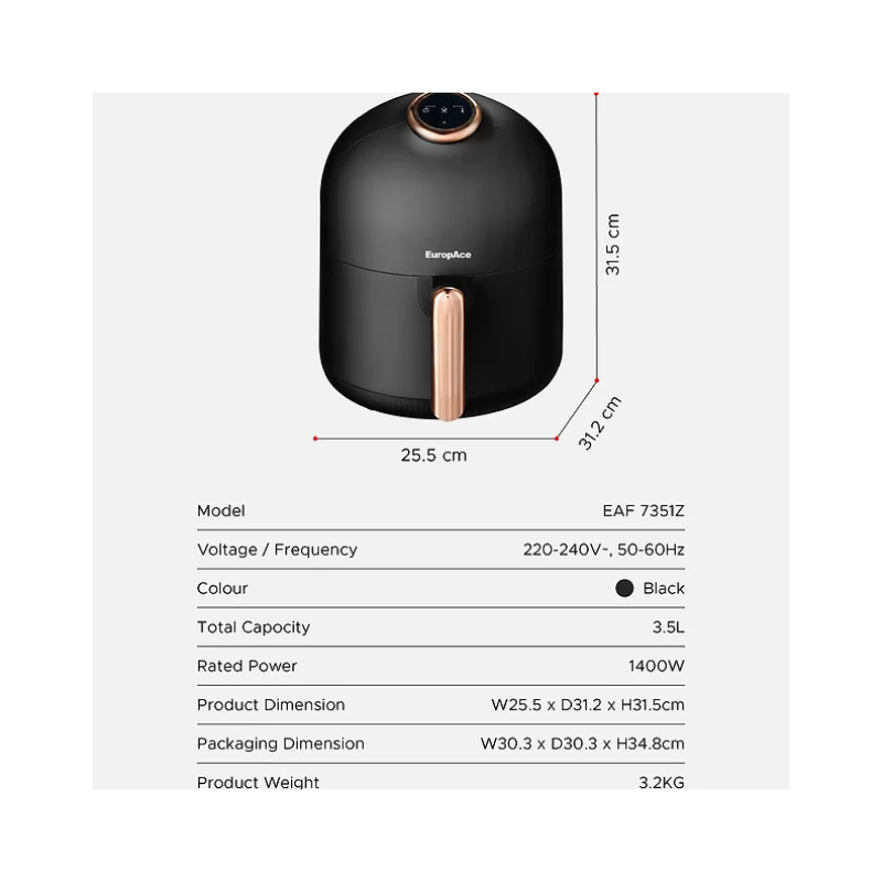 EUROPACE EAF7351ZBK 3.5 Liter LED Display Air Fryer