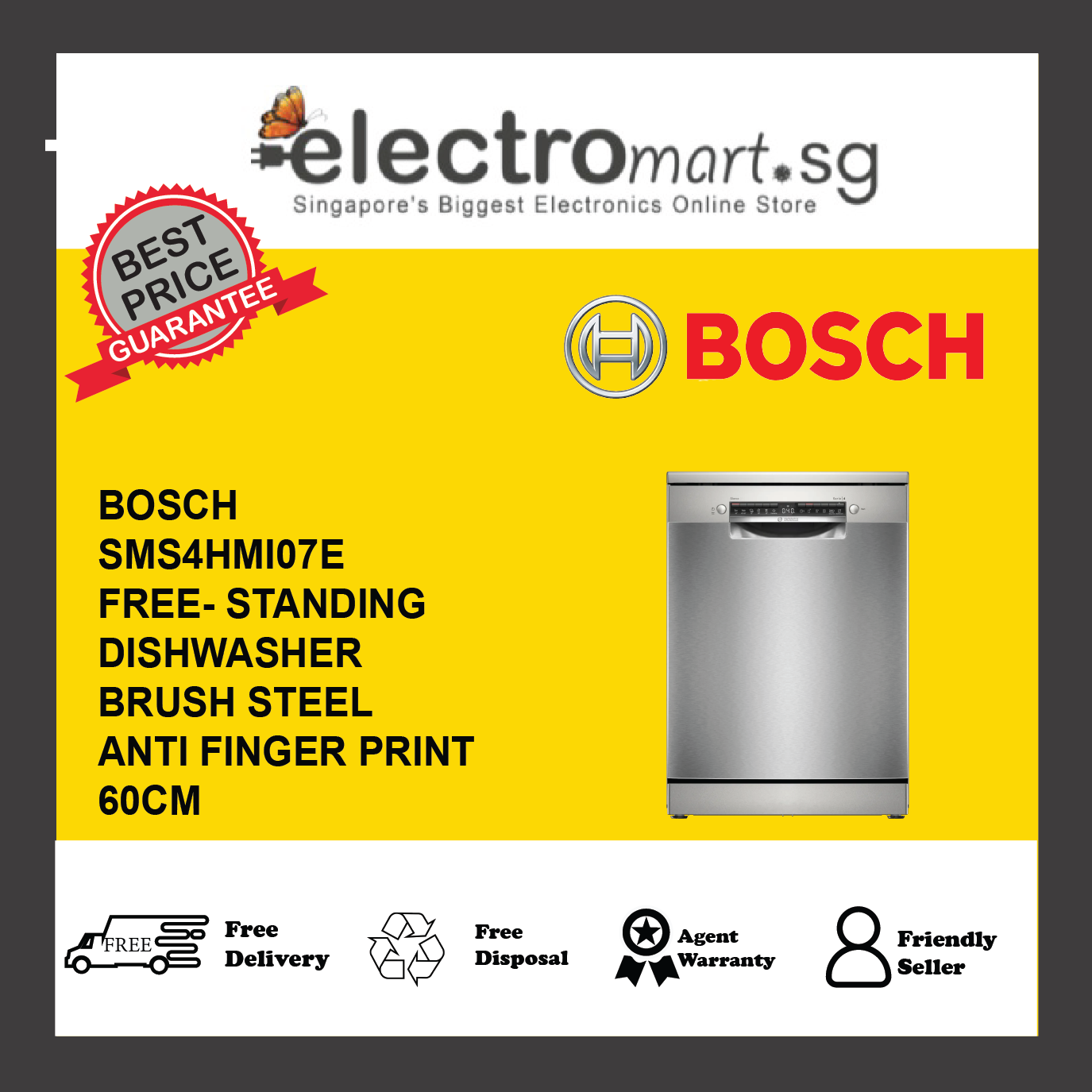 BOSCH SMS4HMI07E Series 4 Bosch Free-standing dishwasher 60 cm Brushed steel anti-fingerprint