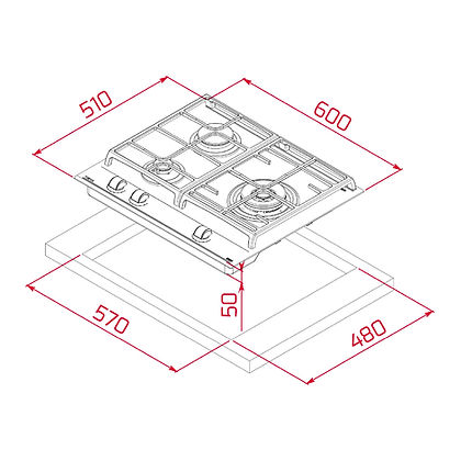TEKA GZC 63310 60cm 3 Cooking Zone Gas Glass Hob