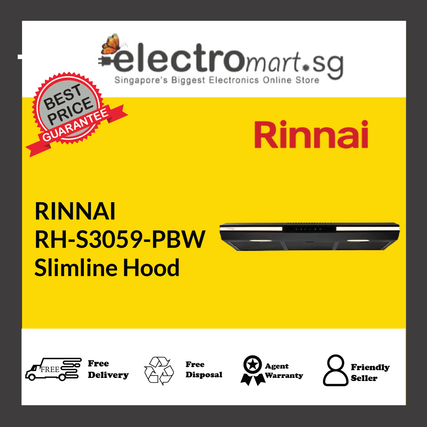 RINNAI RH-S3059-PBW Slimline Hood