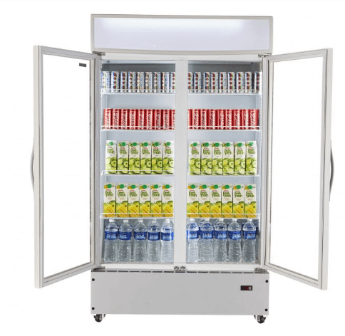 KADEKA KSC-1100W2 Upright Chiller 2-Door Beverage Showcase,  1100L