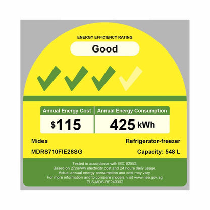 MIDEA MDRS710FIE28SG Side By Side Fridge 548L