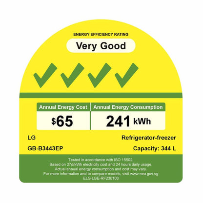 LG GB-B3443EP 2 Door Fridge 344L