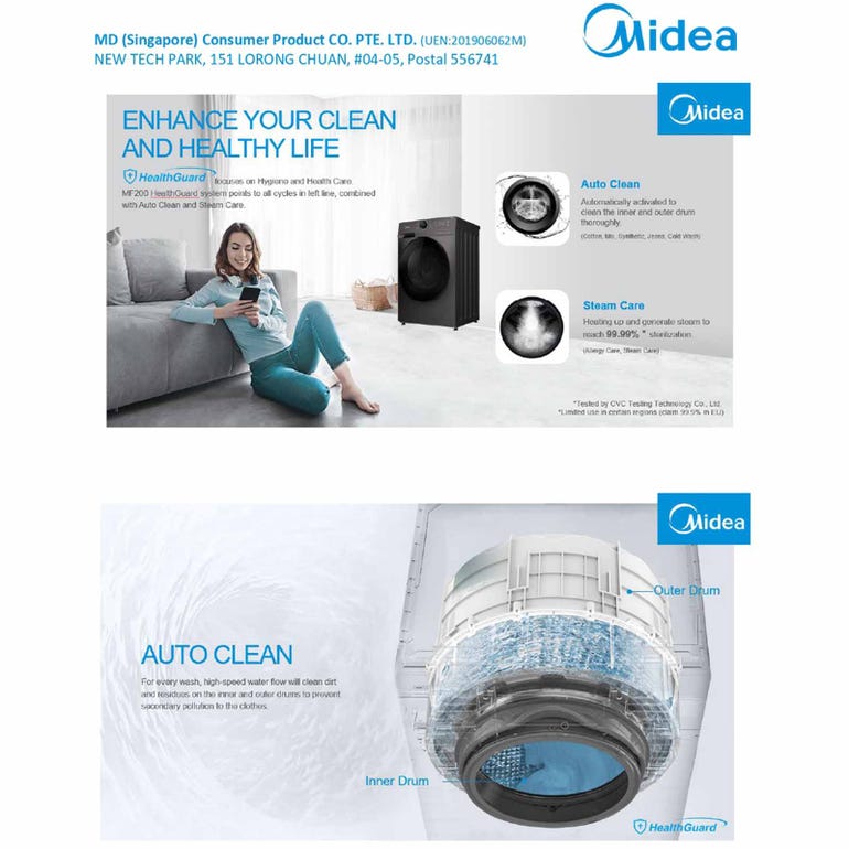 MIDEA MF200W120WB Front Load  Washing Machine 12kg