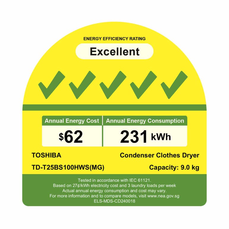 TOSHIBA TD-T25BS100HWS(MG) Heat Pump Dryer 9kg