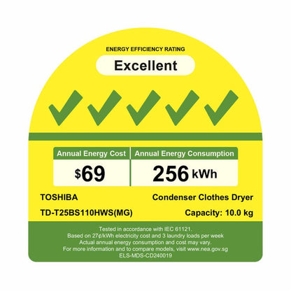 TOSHIBA TD-T25BS110HWS(MG)  Front Load Heat Pump Tumble Dryer, 10KGS
