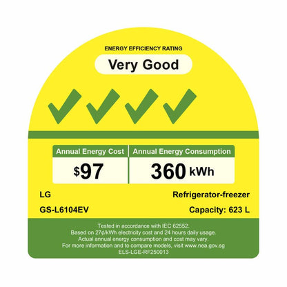 LG GS-L6104EV Side-By-Side Fridge 623L