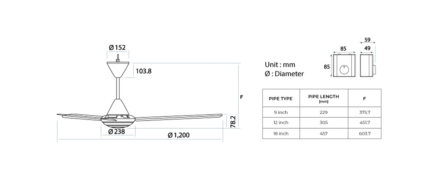 KDK M48SG 3-Blades AC Ceiling Fan with Regulator Control (120cm)