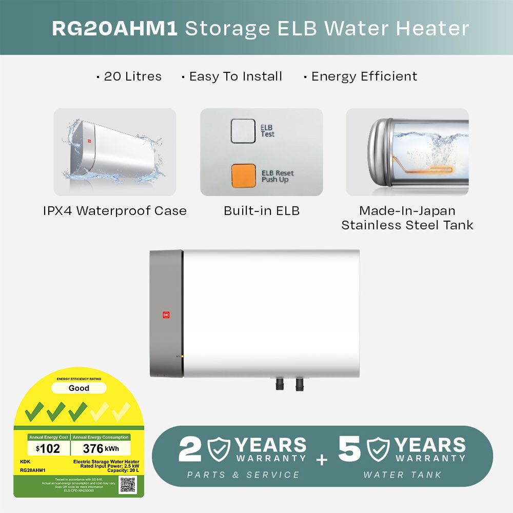 KDK RG20AHM1 Storage Water Heater with Long Lasting Durability Tank (20L)