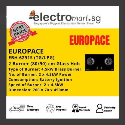 EuropAce Otimmo EBH 6291S (TG/LPG) 2 Burner 90cm Slim Gas Cooker Hob (Schott Glass)