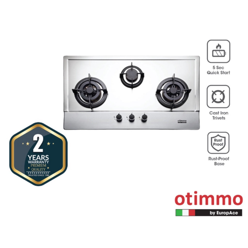 EuropAce Otimmo Package ECH 9168Y + EBH 3391U 2 Burner 90CM Gas Hob (PUB / LPG) + 90cm Premium T-Shaped Chimney Hood (1600m3/hr)