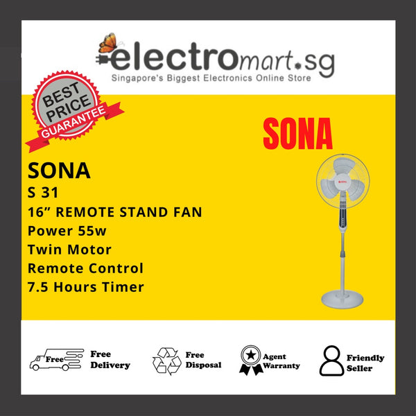 SONA S 31 REMOTE STAND FAN 16"