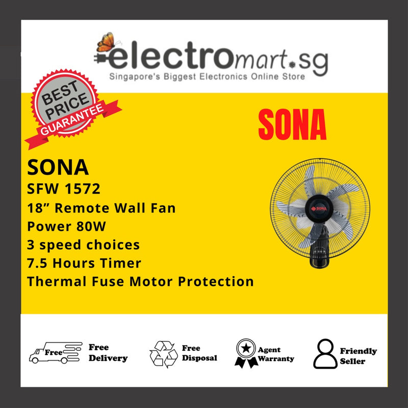 SONA SFW 1572 Remote Wall Fan 18"