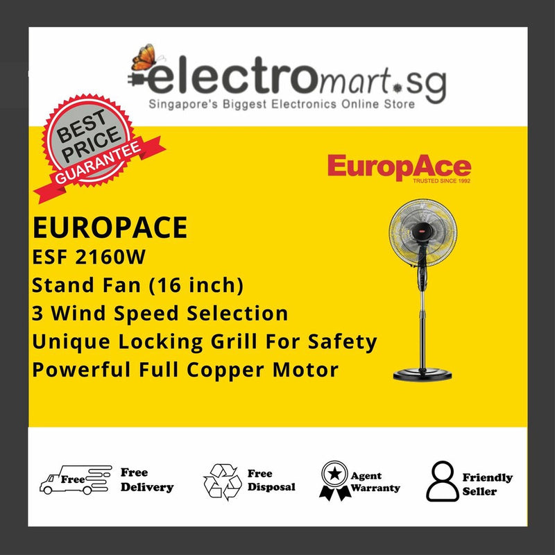 EuropAce ESF 2160W Stand Fan w Timer (16 inch)