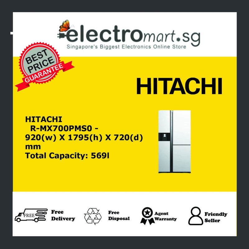 HITACHI 569L SIDE BY SIDE 3 DOOR DELUXE FRIDGE R-MX700PMSO-MGW (MATTE GLASS WHITE)